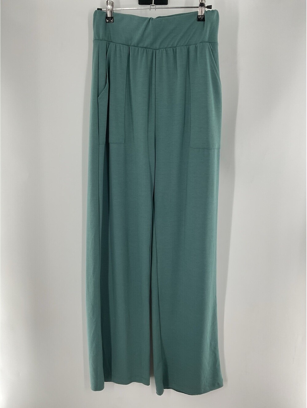 Savvi Women’s Size Medium Wide Leg Long Pants Teal Elastic Waist 008